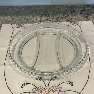 Vintage Candlewick Round 3 Part Divided Relish Clear Glass Serving Dish